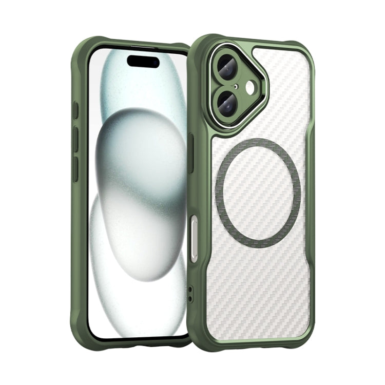 For iPhone 16 Carbon Fiber Texture MagSafe Translucent Phone Case(Green) - iPhone 16 Cases by buy2fix | Online Shopping UK | buy2fix