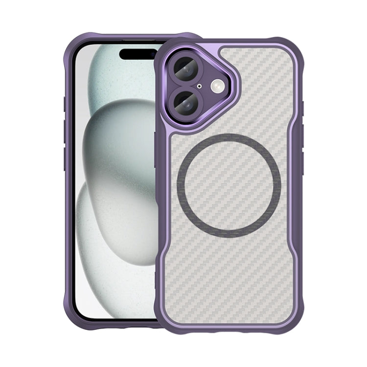 For iPhone 16 Carbon Fiber Texture MagSafe Translucent Phone Case(Purple) - iPhone 16 Cases by buy2fix | Online Shopping UK | buy2fix