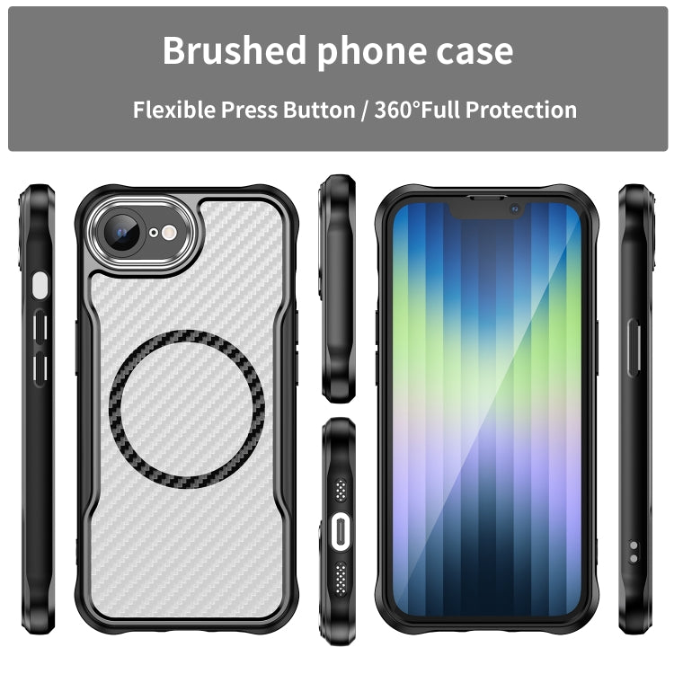 For iPhone 16e Carbon Fiber Texture MagSafe Translucent Phone Case(Black) - iPhone 16e Cases by buy2fix | Online Shopping UK | buy2fix