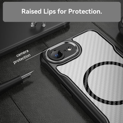 For iPhone 16e Carbon Fiber Texture MagSafe Translucent Phone Case(Black) - iPhone 16e Cases by buy2fix | Online Shopping UK | buy2fix