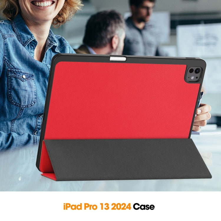 For iPad Pro 13 2024 Custer TPU Pure Color 3-Fold Holder Smart Leather Tablet Case with Pen Tray(Red) - iPad Pro 13 2024 Cases by buy2fix | Online Shopping UK | buy2fix