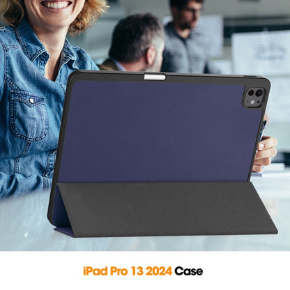 For iPad Pro 13 2024 Custer TPU Pure Color 3-Fold Holder Smart Leather Tablet Case with Pen Tray(Dark Blue) - iPad Pro 13 2024 Cases by buy2fix | Online Shopping UK | buy2fix