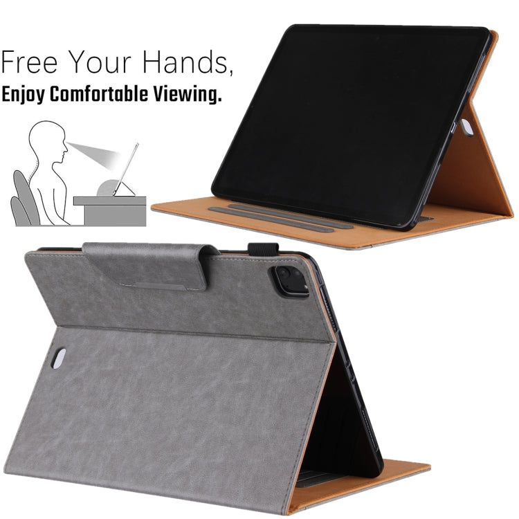 For iPad Pro 11 2024 Solid Color Metal Buckle Leather Smart Tablet Case(Grey) - iPad Pro 11 2024 Cases by buy2fix | Online Shopping UK | buy2fix