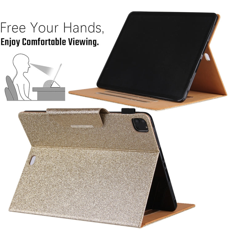 For iPad Pro 11 2024 Glitter Metal Buckle Leather Smart Tablet Case(Gold) - iPad Pro 11 2024 Cases by buy2fix | Online Shopping UK | buy2fix