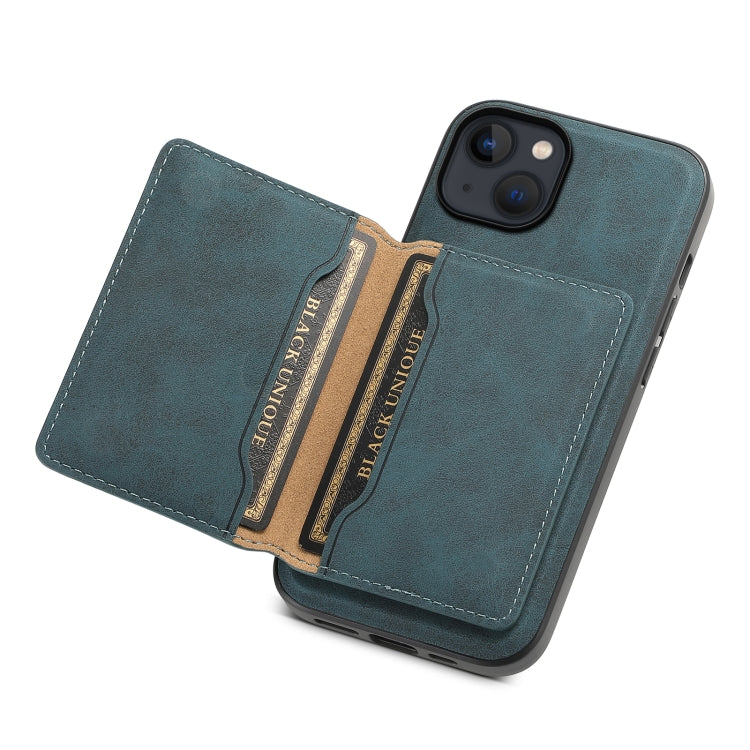 For iPhone 13 / 14 Denior D13 Retro Texture Leather MagSafe Card Bag Phone Case(Blue) - iPhone 14 Cases by Denior | Online Shopping UK | buy2fix