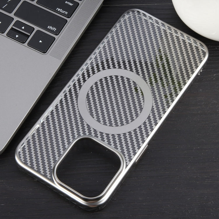 For iPhone 15 6D Plated Carbon Fiber Clear Magsafe PC Phone Case(Titanium Grey) - iPhone 15 Cases by buy2fix | Online Shopping UK | buy2fix