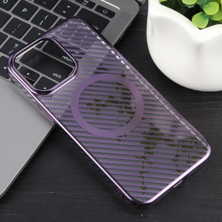 For iPhone 14 Pro 6D Plated Carbon Fiber Clear Magsafe PC Phone Case(Aurora Purple) - iPhone 14 Pro Cases by buy2fix | Online Shopping UK | buy2fix