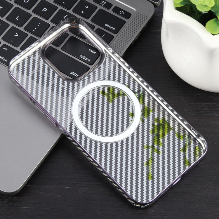 For iPhone 12 6D Plated Carbon Fiber Clear Magsafe PC Phone Case(Aurora Purple) - iPhone 12 / 12 Pro Cases by buy2fix | Online Shopping UK | buy2fix