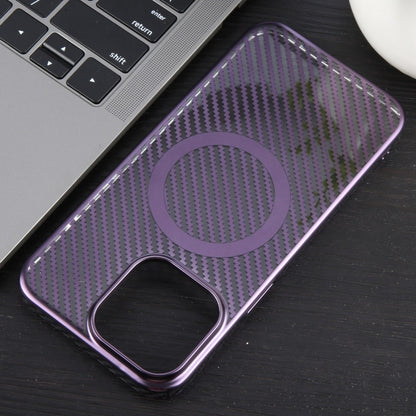 For iPhone 12 6D Plated Carbon Fiber Clear Magsafe PC Phone Case(Aurora Purple) - iPhone 12 / 12 Pro Cases by buy2fix | Online Shopping UK | buy2fix