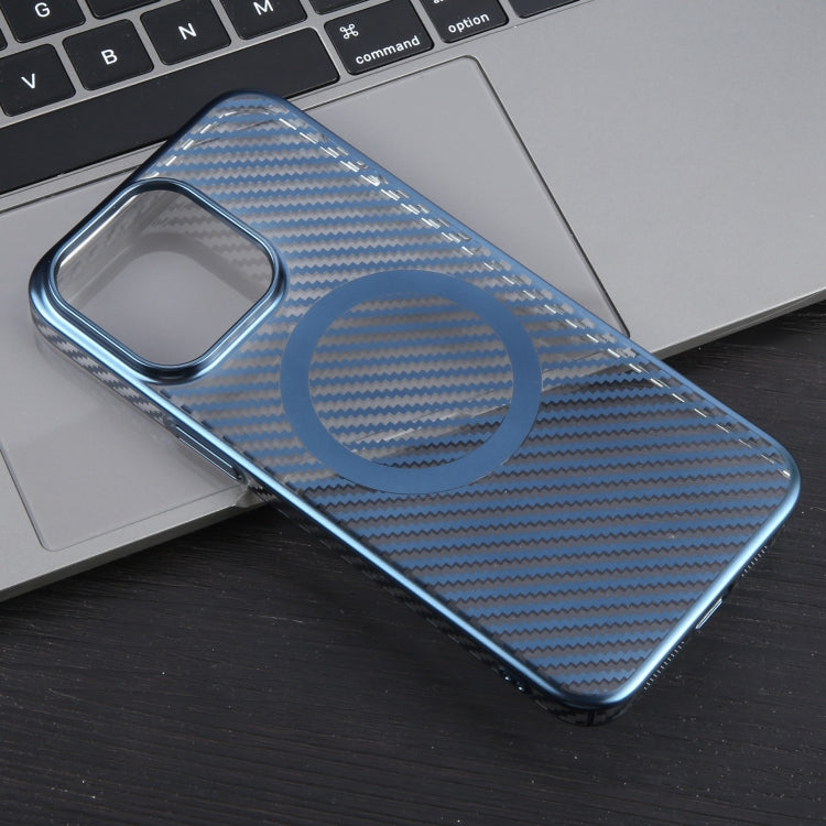 For iPhone 12 6D Plated Carbon Fiber Clear Magsafe PC Phone Case(Dream Blue) - iPhone 12 / 12 Pro Cases by buy2fix | Online Shopping UK | buy2fix