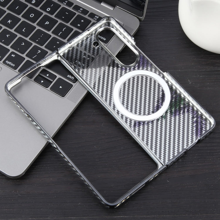 For Samsung Galaxy Z Fold5 6D Plated Carbon Fiber Clear Magsafe PC Phone Case(Starry Black) - Galaxy Z Fold5 Cases by buy2fix | Online Shopping UK | buy2fix