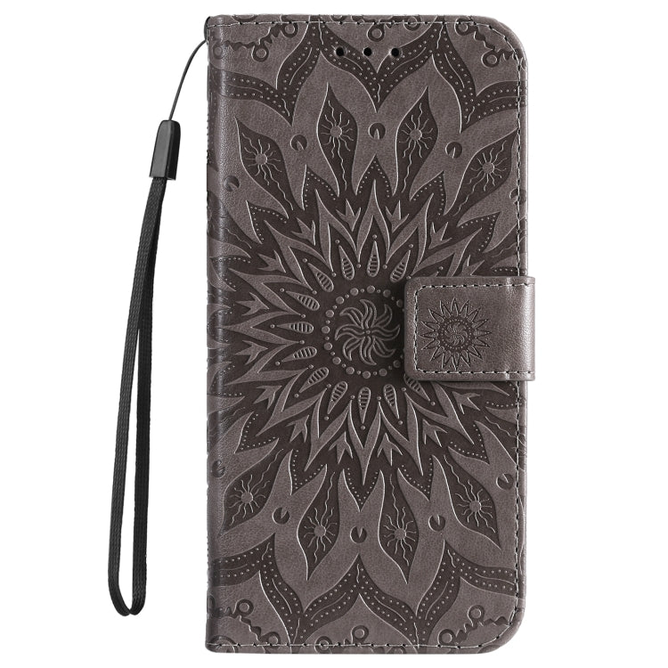 For iPhone 16 Pro Embossed Sunflower Pattern Flip Leather Phone Case(Grey) - iPhone 16 Pro Cases by buy2fix | Online Shopping UK | buy2fix