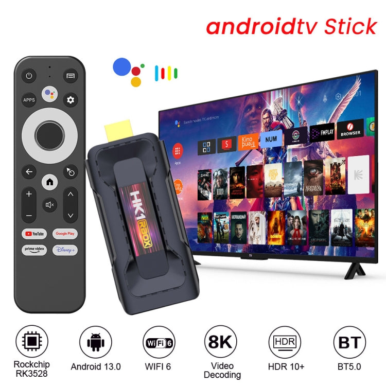 HK1 RBOX D8 RK3528 Android 13.0 Quad Core 8K HD Wifi6 Bluetooth TV Stick, RAM:4GB+32GB(US Plug) - Android TV Sticks by buy2fix | Online Shopping UK | buy2fix