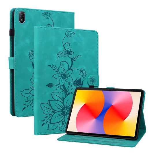 For Huawei MatePad SE 11 2024 Lily Embossed Leather Tablet Case(Green) - Huawei by buy2fix | Online Shopping UK | buy2fix