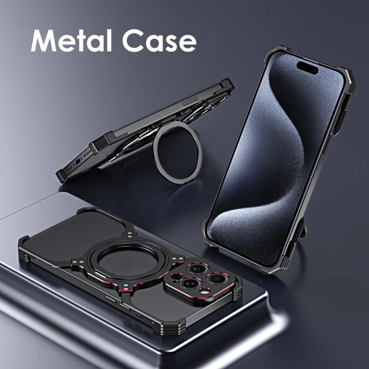 For iPhone 15 Pro Mechanical Arm Borderless MagSafe Holder Metal Phone Case(Silver) - iPhone 15 Pro Cases by buy2fix | Online Shopping UK | buy2fix