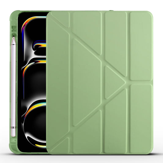 For iPad Pro 13 2024 Multi-folding TPU Leather Smart Tablet Case with Pen Slot(Matcha Green) - iPad Pro 13 2024 Cases by buy2fix | Online Shopping UK | buy2fix