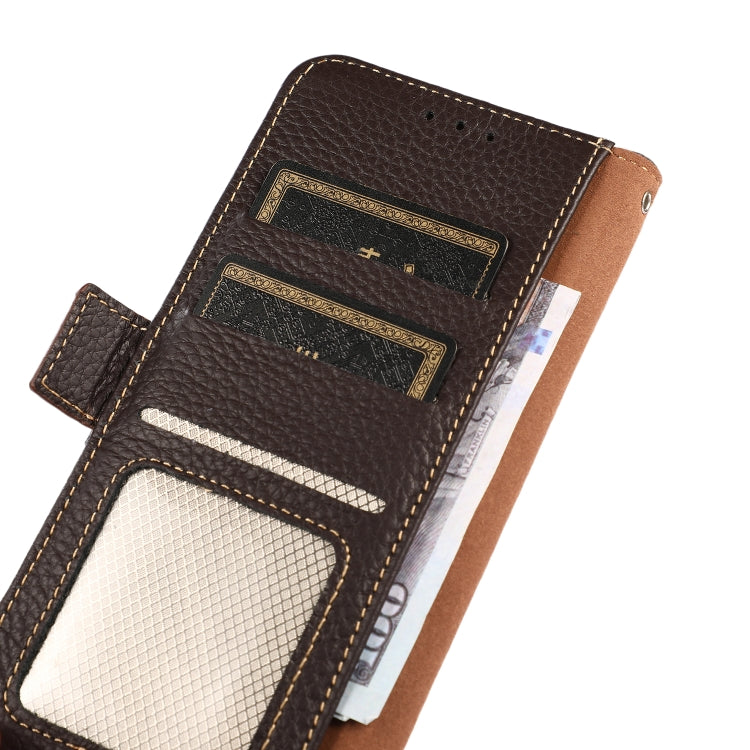 For iPhone 16 Pro KHAZNEH Side-Magnetic Litchi Genuine Leather RFID Case(Brown) - iPhone 16 Pro Cases by buy2fix | Online Shopping UK | buy2fix