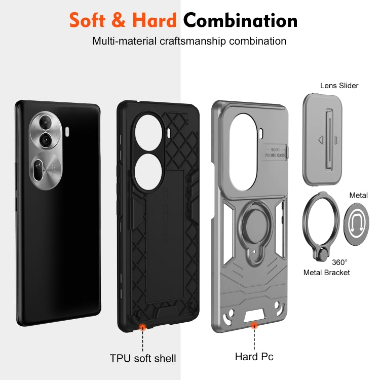 For OPPO Reno11 Pro Global Camshield Ring Holder Phone Case(Grey) - Reno11 Pro Cases by buy2fix | Online Shopping UK | buy2fix