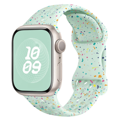 For Apple Watch Series 9 45mm Hole Style Butterfly Buckle Camouflage Silicone Watch Band(Light Mint) - Watch Bands by buy2fix | Online Shopping UK | buy2fix