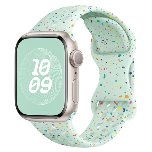 For Apple Watch SE 2022 40mm Hole Style Butterfly Buckle Camouflage Silicone Watch Band(Light Mint) - Watch Bands by buy2fix | Online Shopping UK | buy2fix