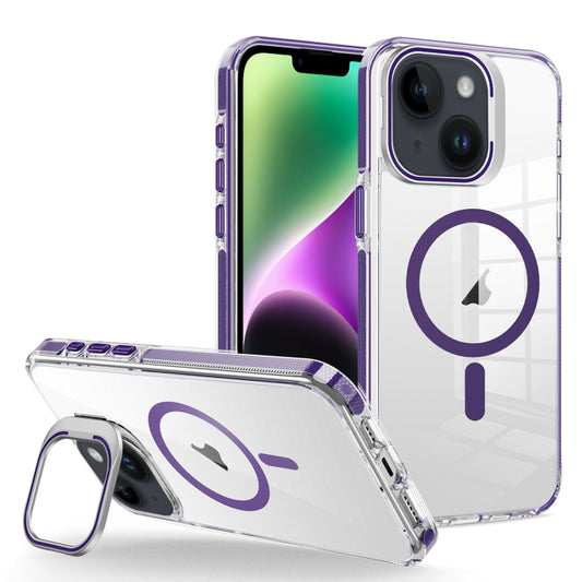 For iPhone 14 Plus J2 High Transparent MagSafe Magnetic Frame Holder Phone Case(Dark Purple) - iPhone 14 Plus Cases by buy2fix | Online Shopping UK | buy2fix