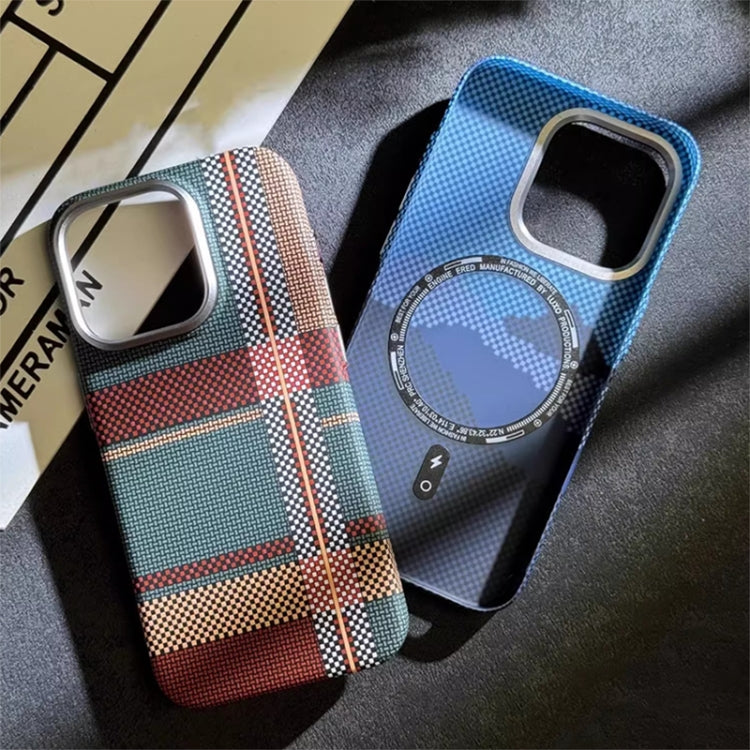 For iPhone 13 Kevlar Carbon Fiber Texture MagSafe Magnetic Phone Case(Red Blue Checkered) - iPhone 13 Cases by buy2fix | Online Shopping UK | buy2fix