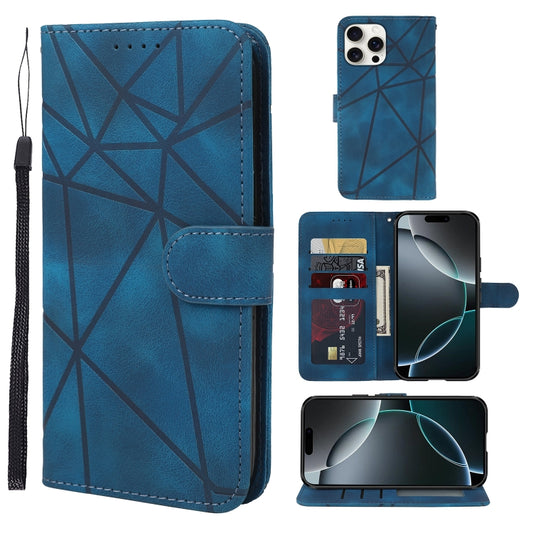 For iPhone 16 Pro Skin Feel Geometric Lines Leather Phone Case(Blue) - iPhone 16 Pro Cases by buy2fix | Online Shopping UK | buy2fix