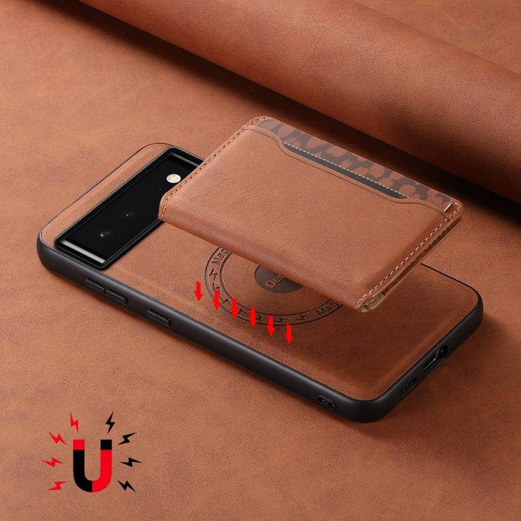 For Google Pixel 6 Denior D13 Retro Texture Leather MagSafe Card Bag Phone Case(Brown) - Google Cases by Denior | Online Shopping UK | buy2fix