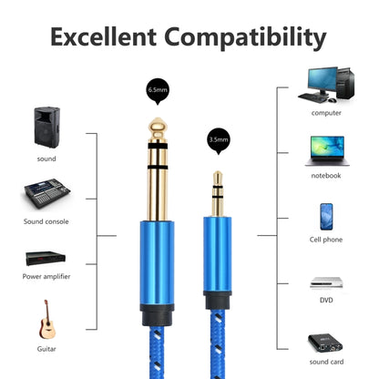3662-3662BK 3.5mm Male to 6.35mm Male Stereo Amplifier Audio Cable, Length:2m(Blue) - Microphone Audio Cable & Connector by buy2fix | Online Shopping UK | buy2fix