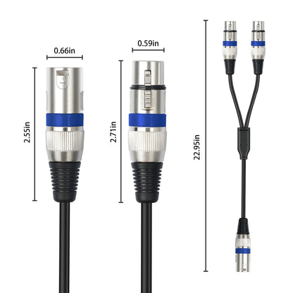2055YMFF-05 XLR 3pin Male to Dual Female Audio Cable, Length: 50cm(Black+Black) - Microphone Audio Cable & Connector by buy2fix | Online Shopping UK | buy2fix