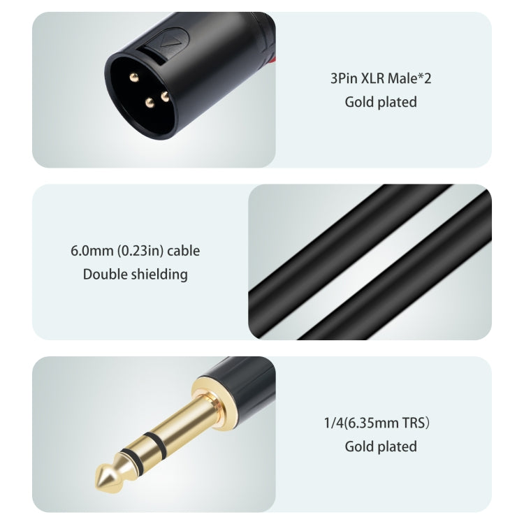 TC145YXK108RE-10 6.35mm 1/4 TRS Male to Dual XLR Male Audio Cable, Length:3m(Black) - Microphone Audio Cable & Connector by buy2fix | Online Shopping UK | buy2fix