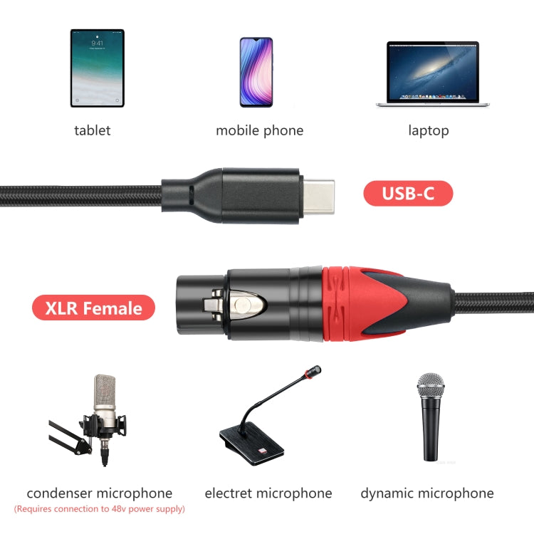 TY03RE Type-C Male to XLR Female Audio Cable for Dynamic Microphone, Length:2m(Black) - Microphone Audio Cable & Connector by buy2fix | Online Shopping UK | buy2fix