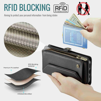 For iPhone 15 CaseMe C36 Card Slots Zipper Wallet RFID Anti-theft Leather Phone Case(Black) - iPhone 15 Cases by CaseMe | Online Shopping UK | buy2fix