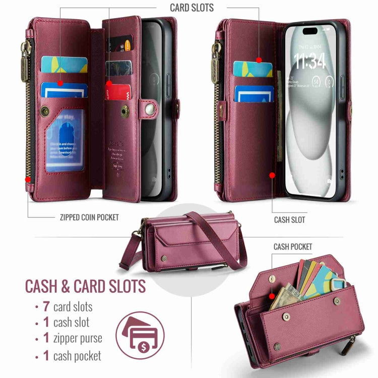 For iPhone 15 Plus CaseMe C36 Card Slots Zipper Wallet RFID Anti-theft Leather Phone Case(Wine Red) - iPhone 15 Plus Cases by CaseMe | Online Shopping UK | buy2fix