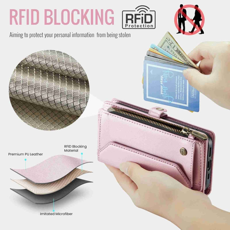 For iPhone 15 Pro CaseMe C36 Card Slots Zipper Wallet RFID Anti-theft Leather Phone Case(Pink) - iPhone 15 Pro Cases by CaseMe | Online Shopping UK | buy2fix