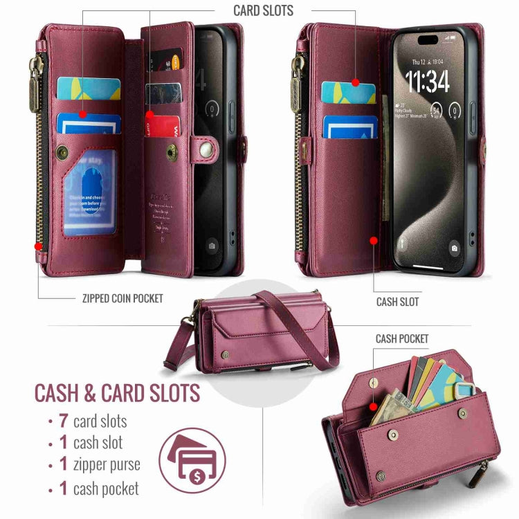 For iPhone 15 Pro Max CaseMe C36 Card Slots Zipper Wallet RFID Anti-theft Leather Phone Case(Wine Red) - iPhone 15 Pro Max Cases by CaseMe | Online Shopping UK | buy2fix