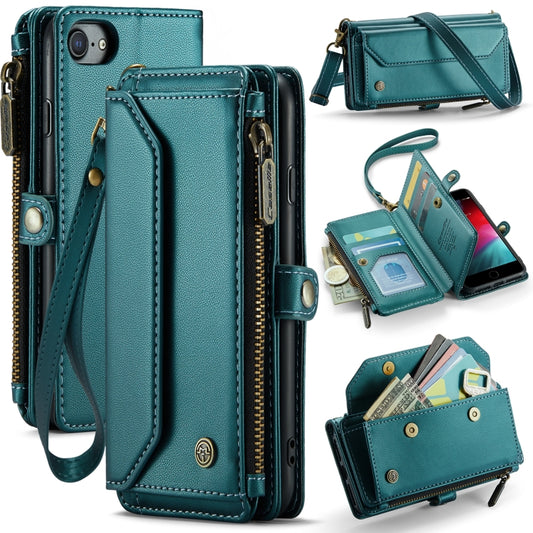 For iPhone SE 2022 / SE 2020 CaseMe C36 Card Slots Zipper Wallet RFID Anti-theft Leather Phone Case(Blue-green) - iPhone SE 2022 / 2020 / 8 / 7 Cases by CaseMe | Online Shopping UK | buy2fix