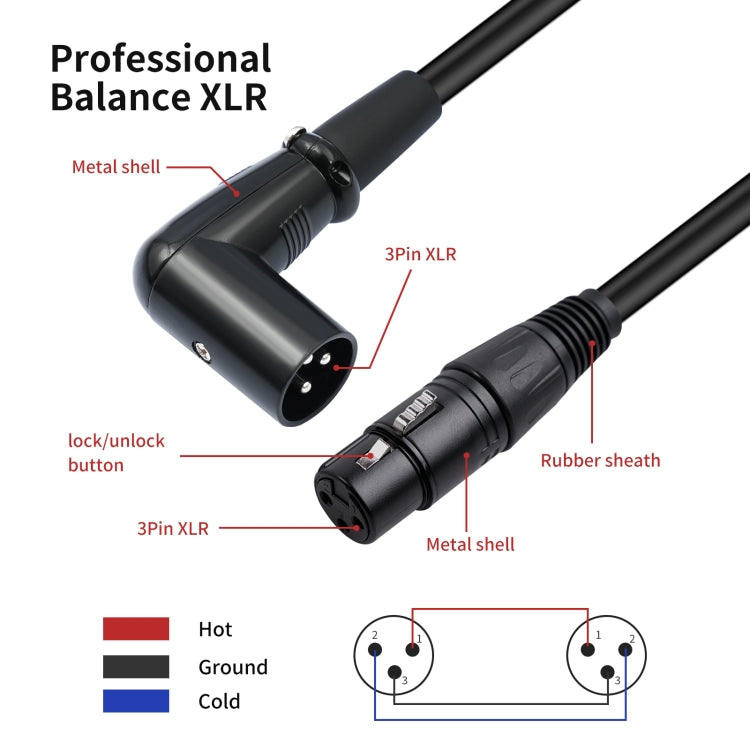 XK042L XLR 3pin Straight Female to Elbow Male Audio Cable, Length:2m(Black) - Microphone Audio Cable & Connector by buy2fix | Online Shopping UK | buy2fix