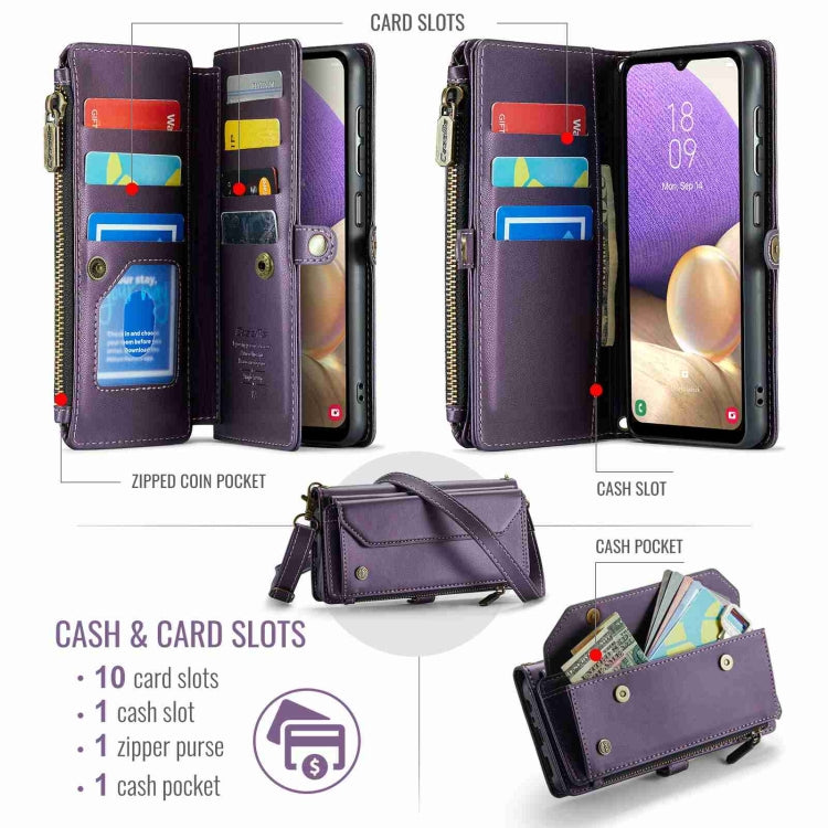 For Samsung Galaxy A32 5G CaseMe C36 Card Slots Zipper Wallet RFID Anti-theft Leather Phone Case(Purple) - Galaxy Phone Cases by CaseMe | Online Shopping UK | buy2fix