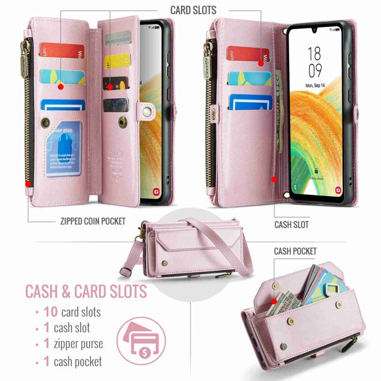 For Samsung Galaxy A33 5G CaseMe C36 Card Slots Zipper Wallet RFID Anti-theft Leather Phone Case(Pink) - Galaxy Phone Cases by CaseMe | Online Shopping UK | buy2fix