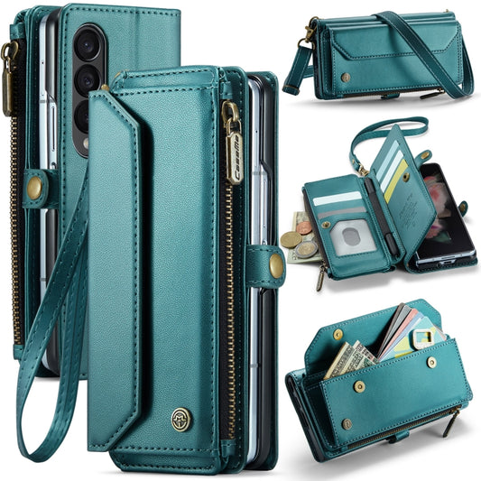 For Samsung Galaxy Z Fold3 CaseMe C36 Card Slots Zipper Wallet RFID Anti-theft Leather Phone Case(Blue-green) - Galaxy Phone Cases by CaseMe | Online Shopping UK | buy2fix