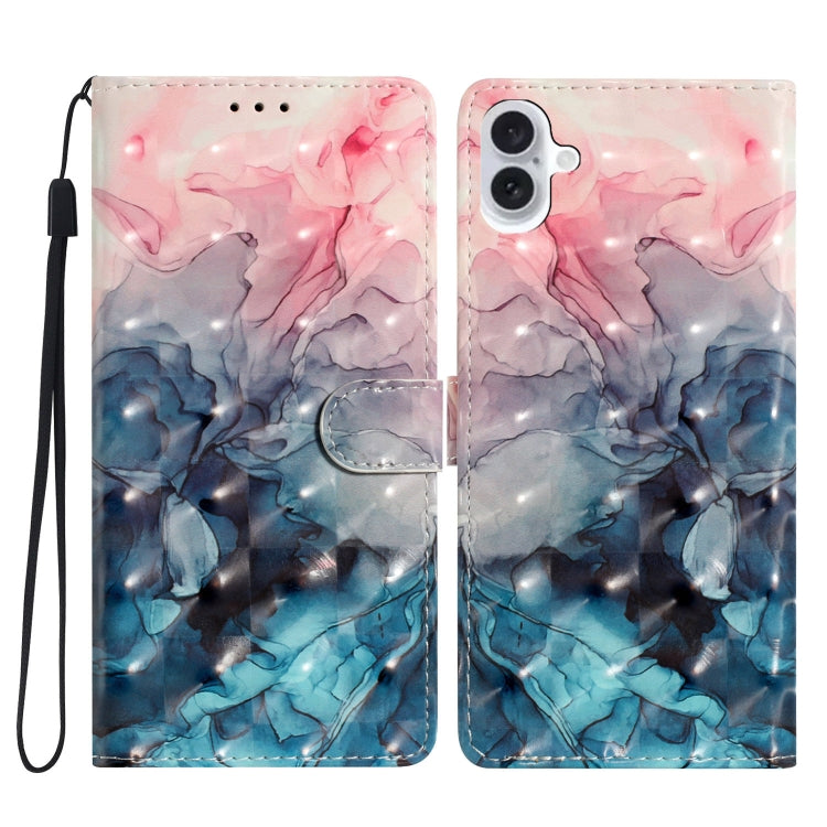 For iPhone 16 3D Pattern Leather Phone Case(3D Pink Blue Marble) - iPhone 16 Cases by buy2fix | Online Shopping UK | buy2fix