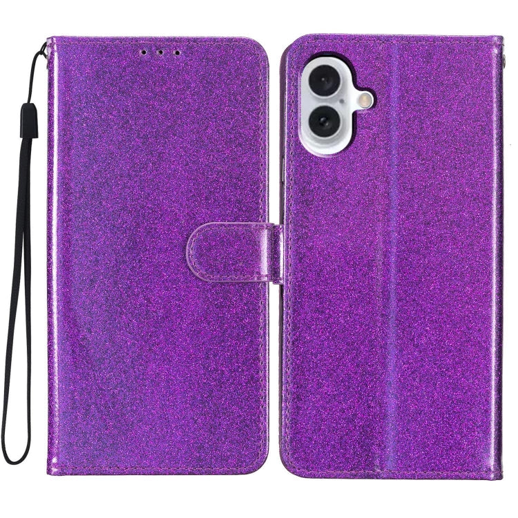 For iPhone 16 Glitter Powder Flip Leather Phone Case(Purple) - iPhone 16 Cases by buy2fix | Online Shopping UK | buy2fix