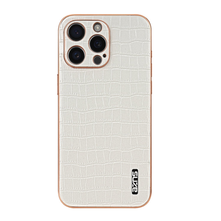 For iPhone 15 Pro Max AZNS Electroplated Frame Crocodile Texture Full Coverage Phone Case(White) - iPhone 15 Pro Max Cases by AZNS | Online Shopping UK | buy2fix