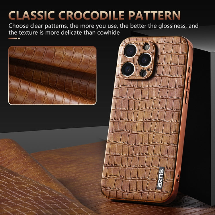 For iPhone 16 Pro Max AZNS Electroplated Frame Crocodile Texture Full Coverage Phone Case(Brown) - iPhone 16 Pro Max Cases by AZNS | Online Shopping UK | buy2fix