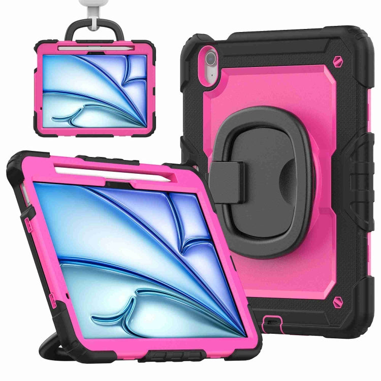 For iPad Air 11 2024 Handle Silicone Hydric PC Tablet Case with Shoulder Strap(Rose Red PC) - iPad Air 11 2024 Cases by buy2fix | Online Shopping UK | buy2fix