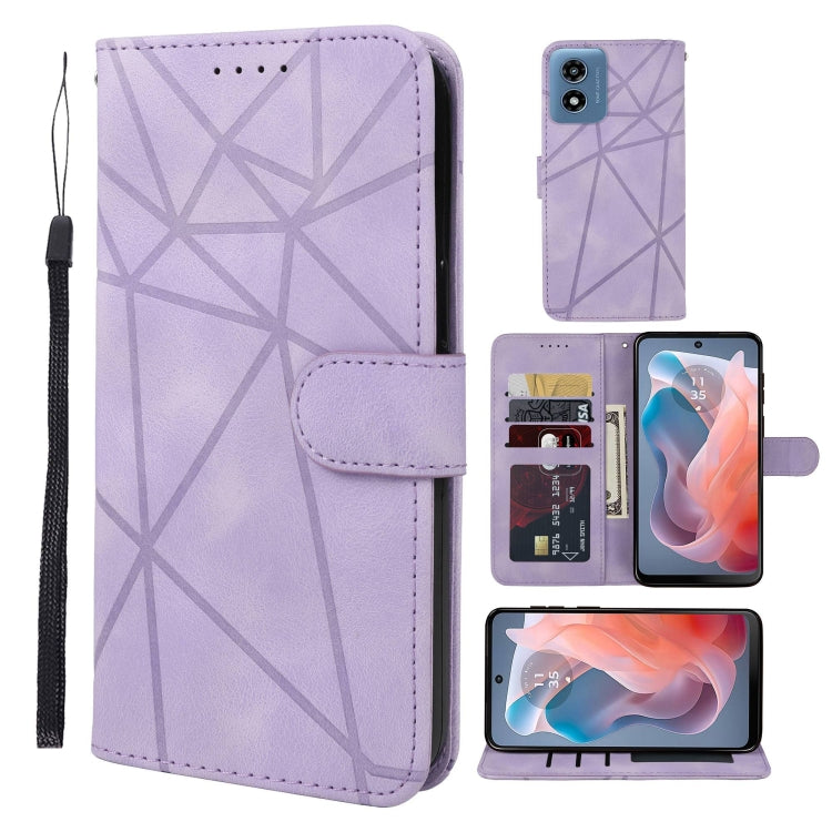 For Motorola Moto G Play 4G 2024 Skin Feel Geometric Lines Leather Phone Case(Purple) - Motorola Cases by buy2fix | Online Shopping UK | buy2fix