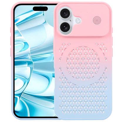 For iPhone 16 Plus Gradient Color Honeycomb Aromatherapy MagSafe Phone Case(Pink Blue) - iPhone 16 Plus Cases by buy2fix | Online Shopping UK | buy2fix