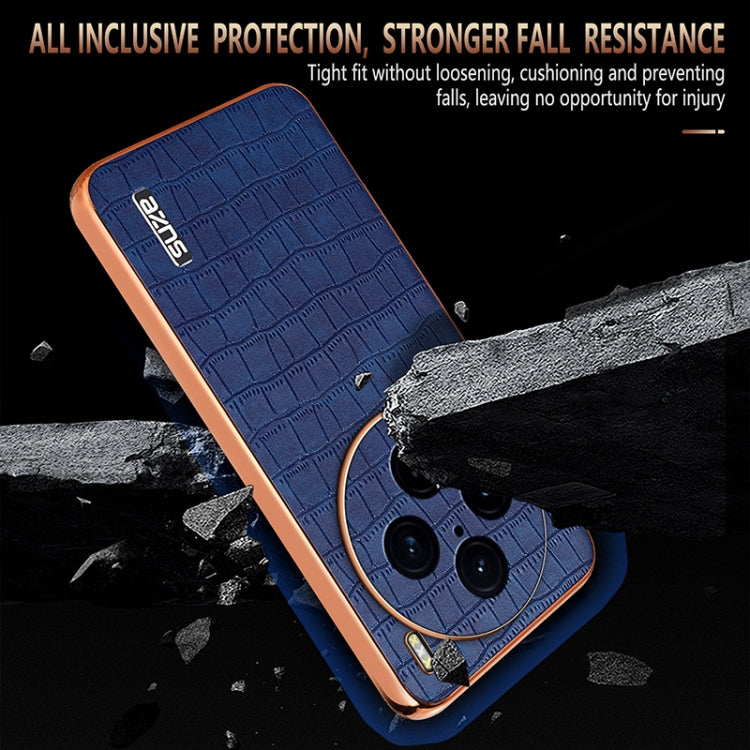 For vivo X100 Pro 5G / X100s Pro AZNS Electroplated Frame Crocodile Texture Full Coverage Phone Case(Blue) - vivo Tempered Glass by AZNS | Online Shopping UK | buy2fix