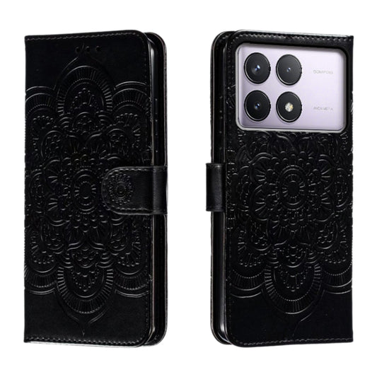 For Xiaomi Redmi K70 Sun Mandala Embossing Pattern Phone Leather Case(Black) - K70 Cases by buy2fix | Online Shopping UK | buy2fix